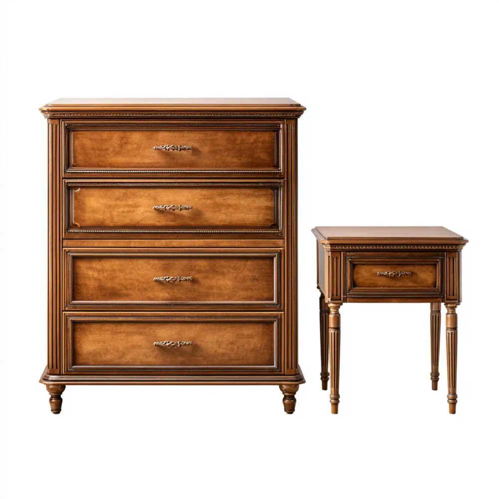 Kommode Set Holz 90x40x110 cm mit 4 Schubladen – Brauner Vintage-Stil-Dwellvendors