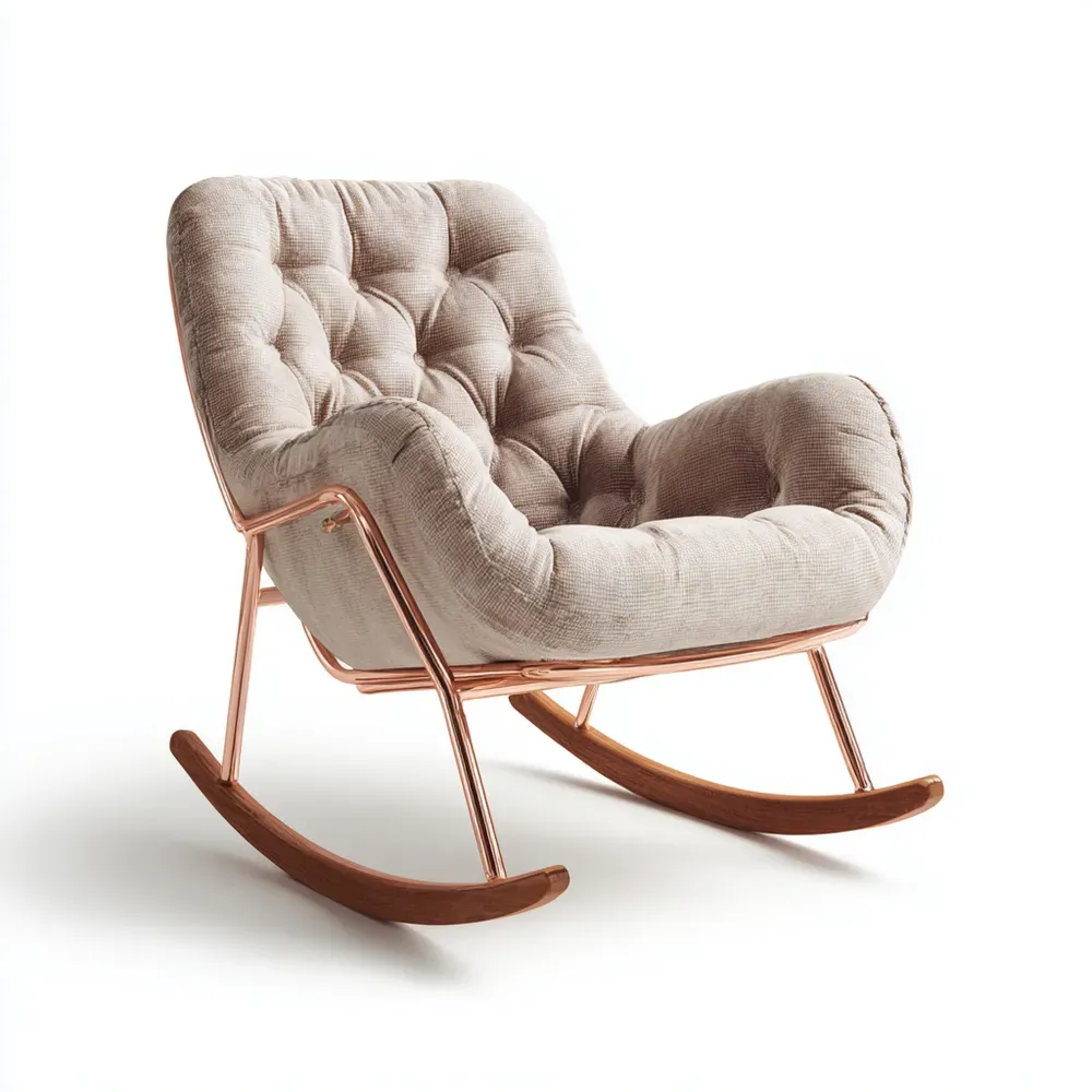 Schaukelstuhl 70x90x85 cm Metallrahmen Beige Textilpolster – Modernes Design-Dwellvendors