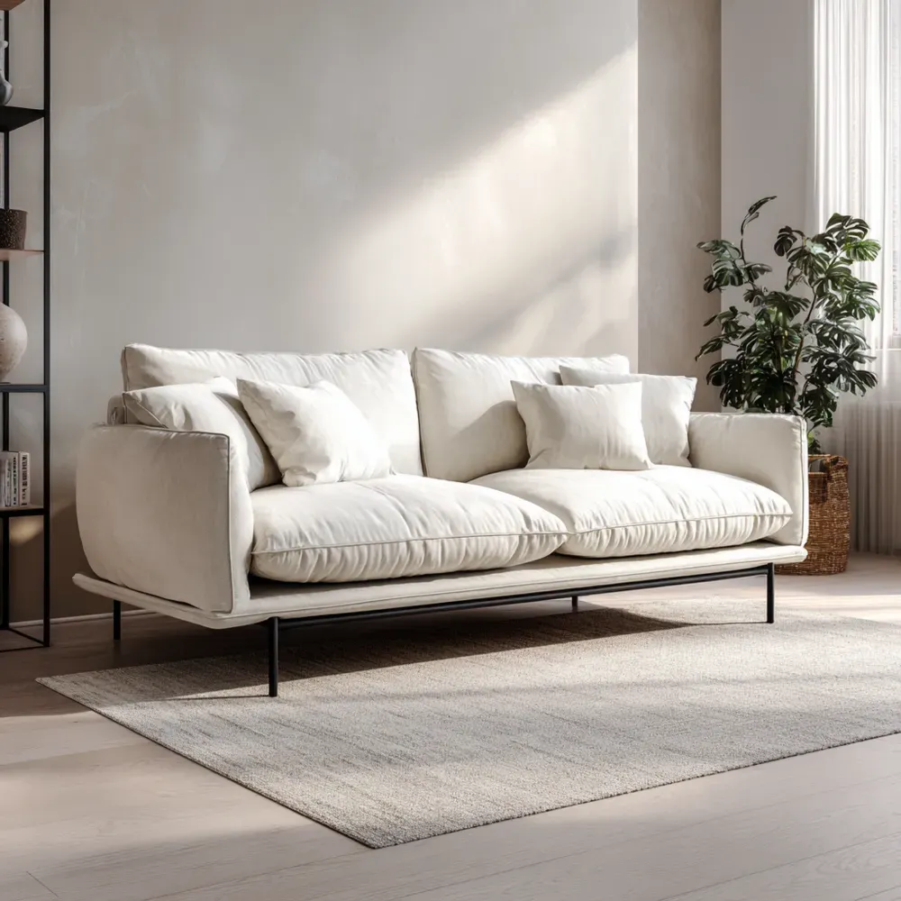 3-Sitzer-Sofa Stoff 220x100x90 cm – Cremeweiß – Modernes Design-Dwellvendors