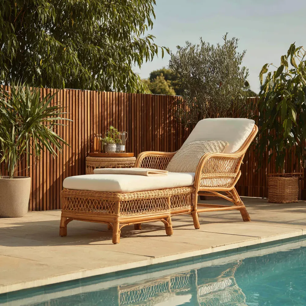 Gartenliege Rattan 200x60x40 cm - Natürliche Farbe - Ergonomisches Design-Livornestx