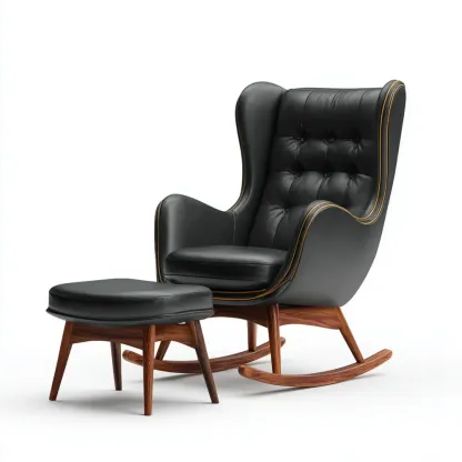 Schaukelstuhl mit Hocker - Lederbezug 105x90x85 cm - Schwarz - Ergonomisches Design-Livornestx