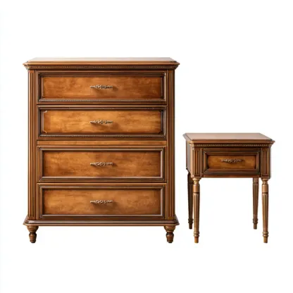 Kommode Set Holz 90x40x110 cm mit 4 Schubladen – Brauner Vintage-Stil-Livornestx