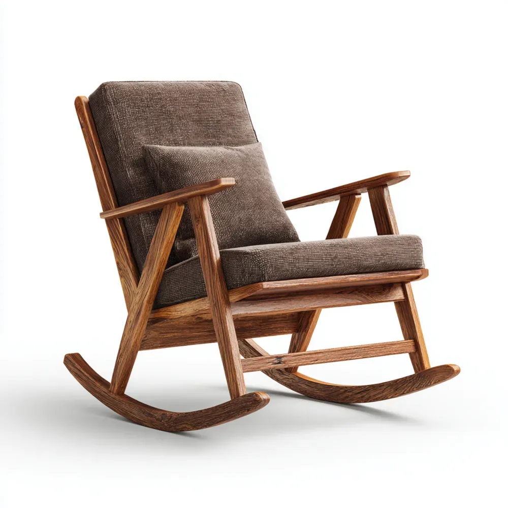 Schaukelstuhl Massivholz 60x80x100 cm Stoff Kissen Braun – Klassisches Design-Livornestx