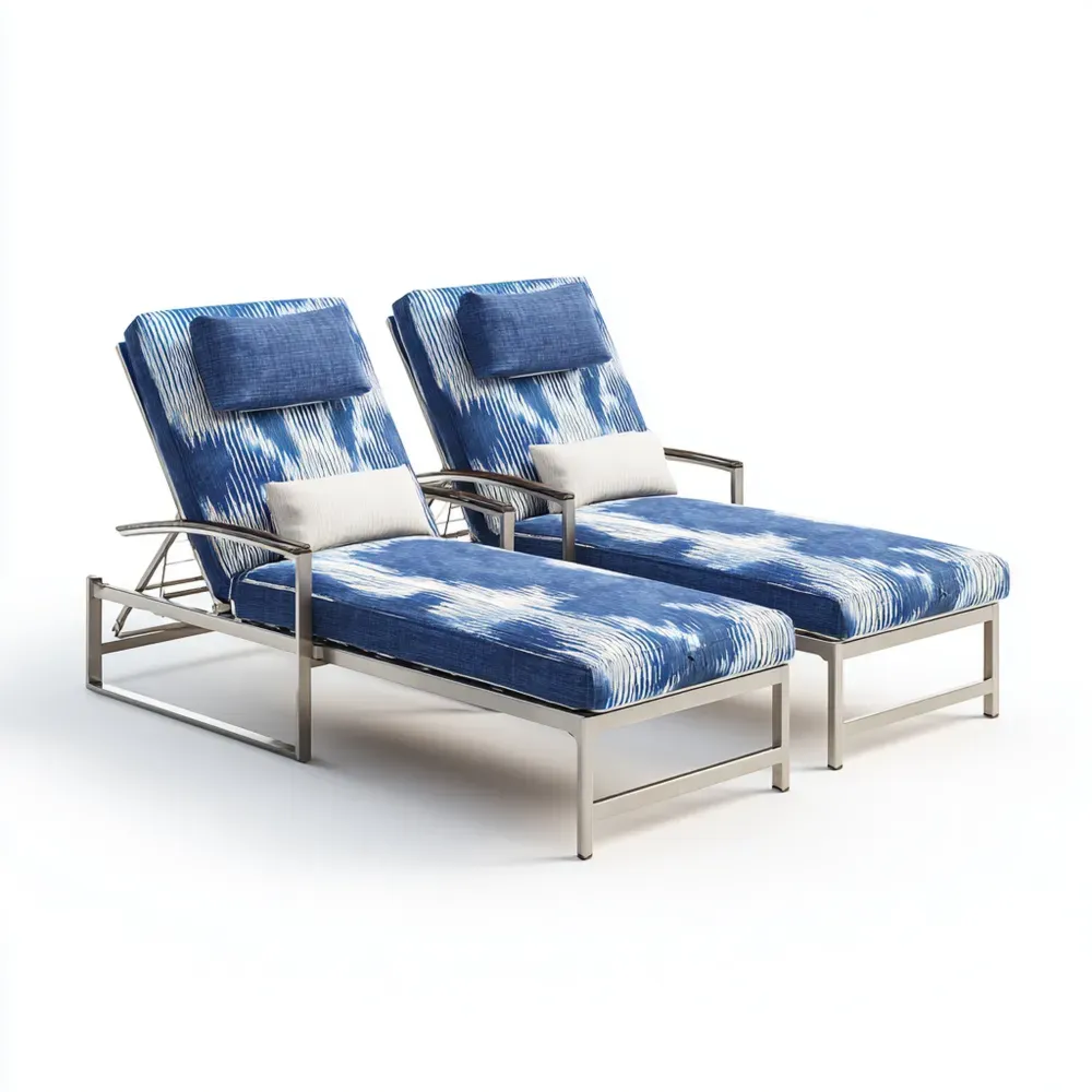 Gartenliege Set Edelstahl 200x70x35 cm Blau-Weiß – Verstellbar und Modern-Livornestx