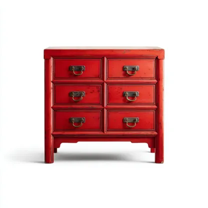 Kommode Holz 6 Schubladen Rot – Vintage-Stil 90x45x80 cm-Livornestx