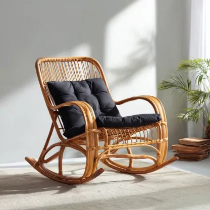 Schaukelstuhl aus Rattan 60x100x90 cm – Moderner Stil mit Schwarzen Kissen-Livornestx