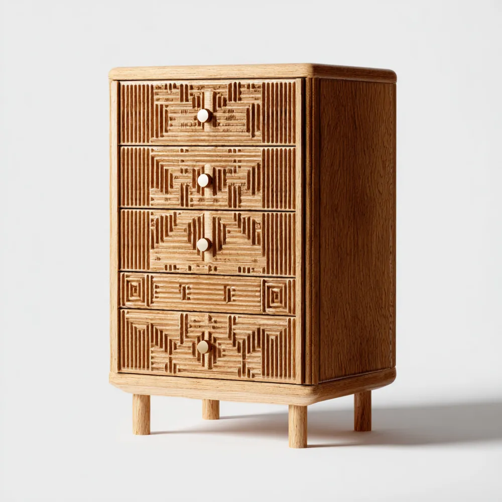 Kommode Massivholz 4 Schubladen 50x35x80 cm – Eiche – Modernes Design-Livornestx