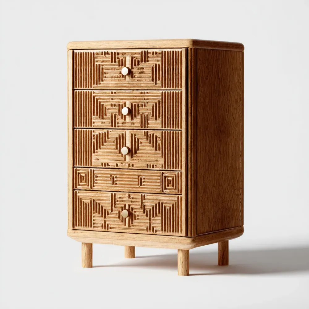 Kommode Massivholz 4 Schubladen 50x35x80 cm – Eiche – Modernes Design-Livornestx