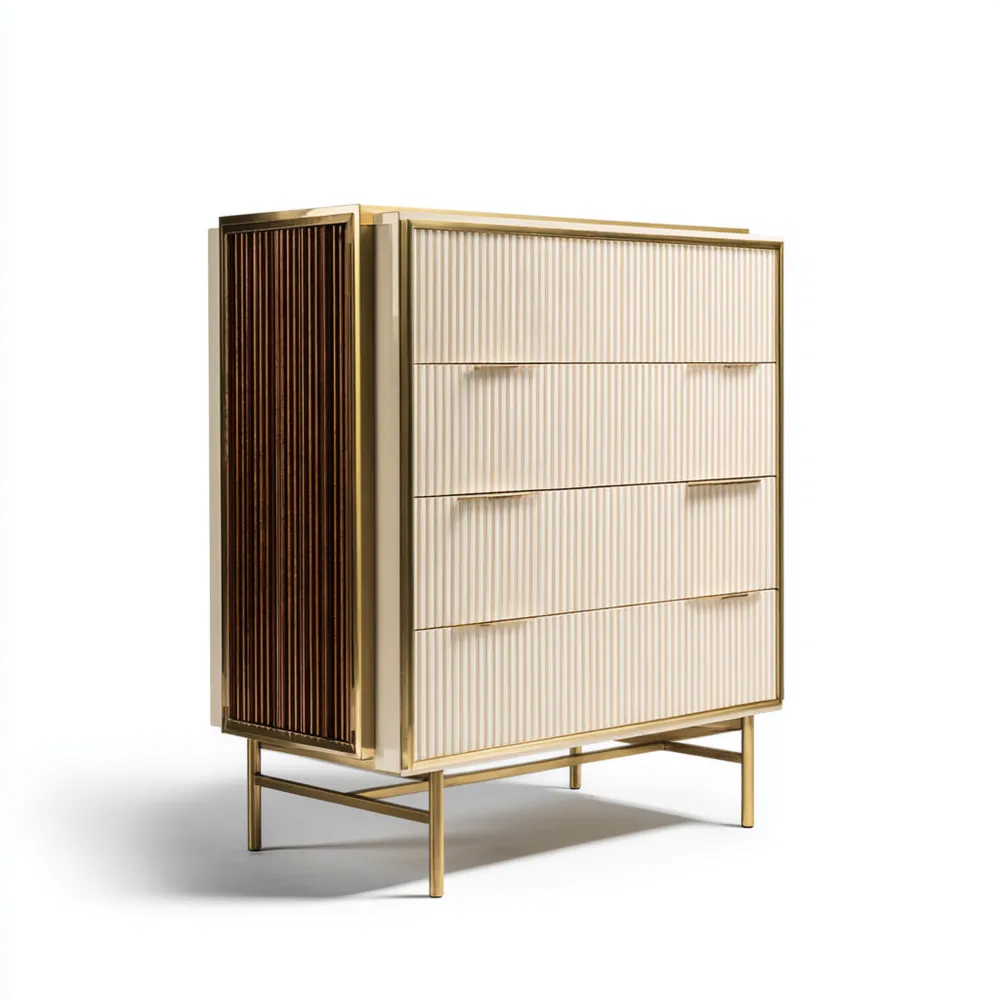 Elegante Kommode 100x45x120 cm aus Holz und Metall – Creme/Gold – Modernes Design-Livornestx