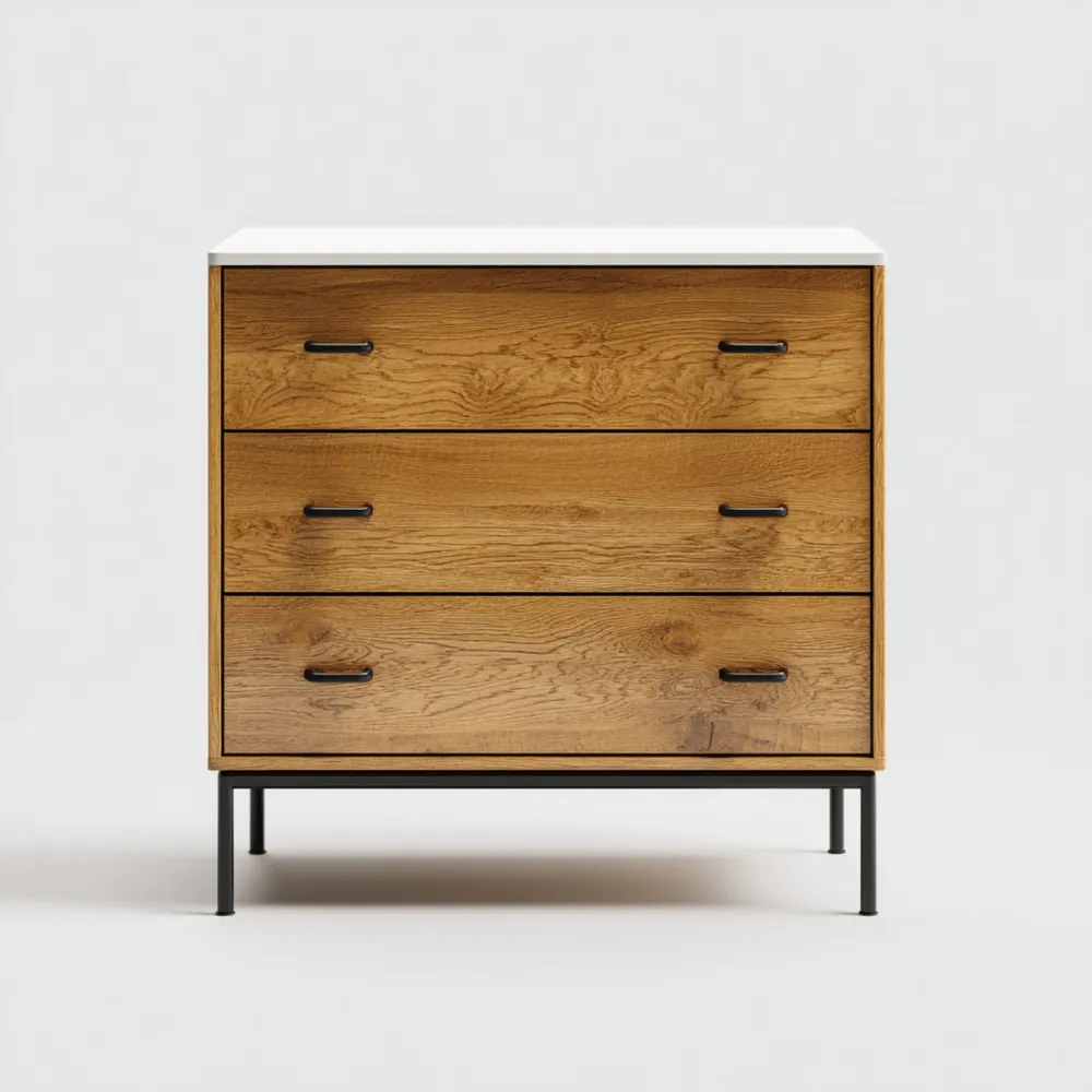 Kommode Eiche-Holz 80x40x90 cm - Natur - Industrieller Stil-Livornestx