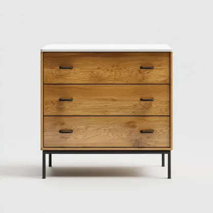 Kommode Eiche-Holz 80x40x90 cm - Natur - Industrieller Stil-Livornestx