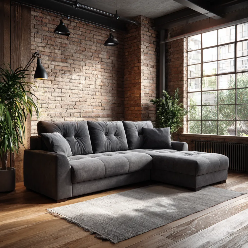 Canapé d'angle Tissu 250x160x90 cm - Gris - Design Contemporain