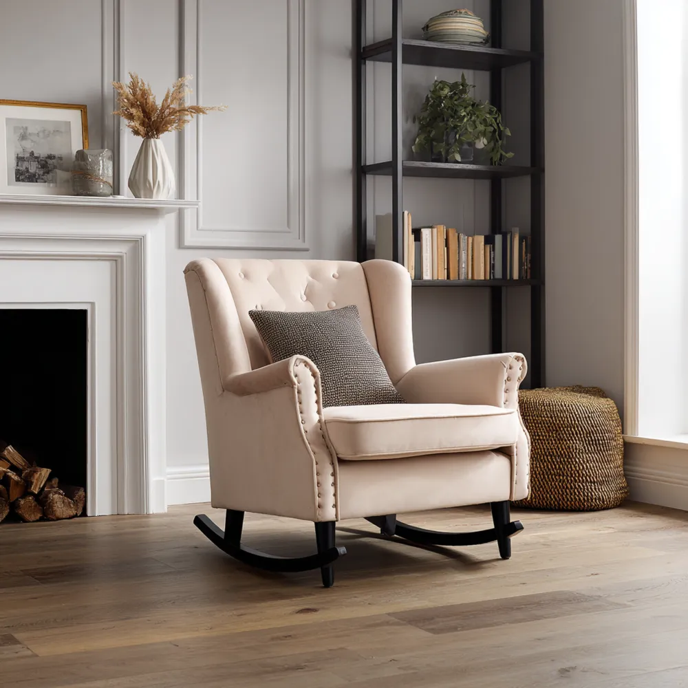 Fauteuil à bascule Velours Taupe 90x85x70 cm - Design Classique