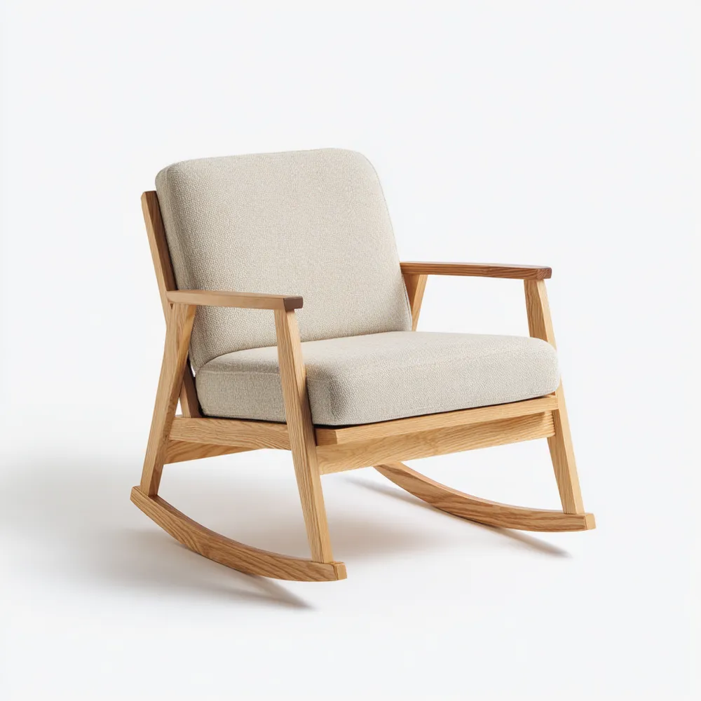 Fauteuil à bascule 75x85x90 cm en bois de chêne et tissu Beige – Design moderne