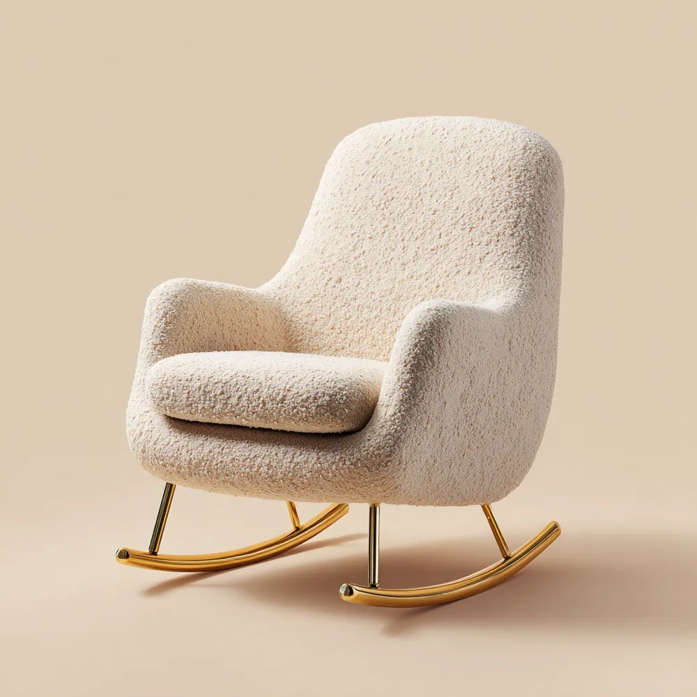Fauteuil à bascule Tissu Bouclé 85x75x90 cm – Beige – Design Moderne
