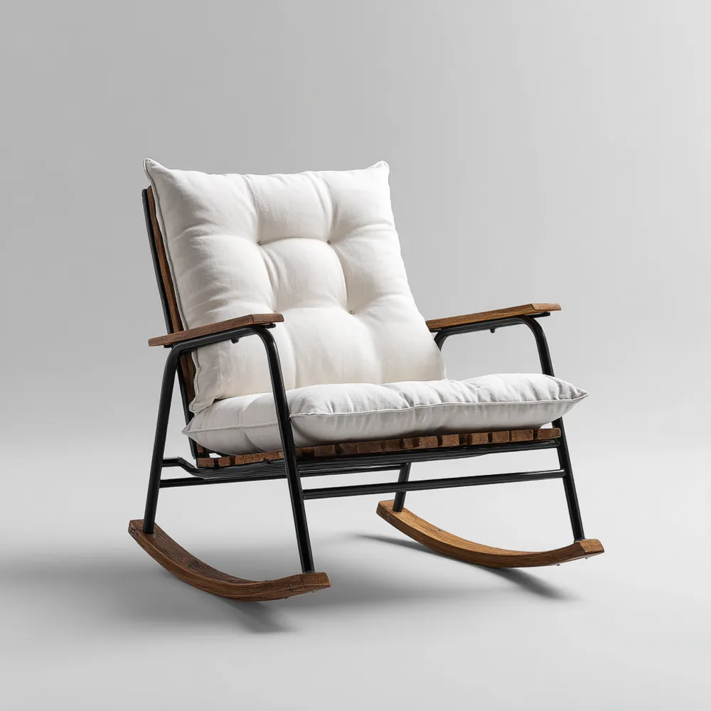 Fauteuil à bascule en Métal et Bois 90x80x100 cm – Blanc – Style Moderne