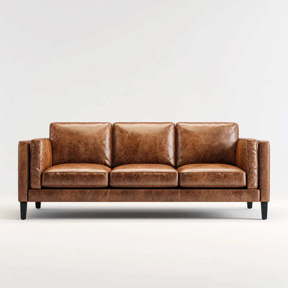 Canapé 3 places en cuir 200x90x85 cm - Marron - Design Classique