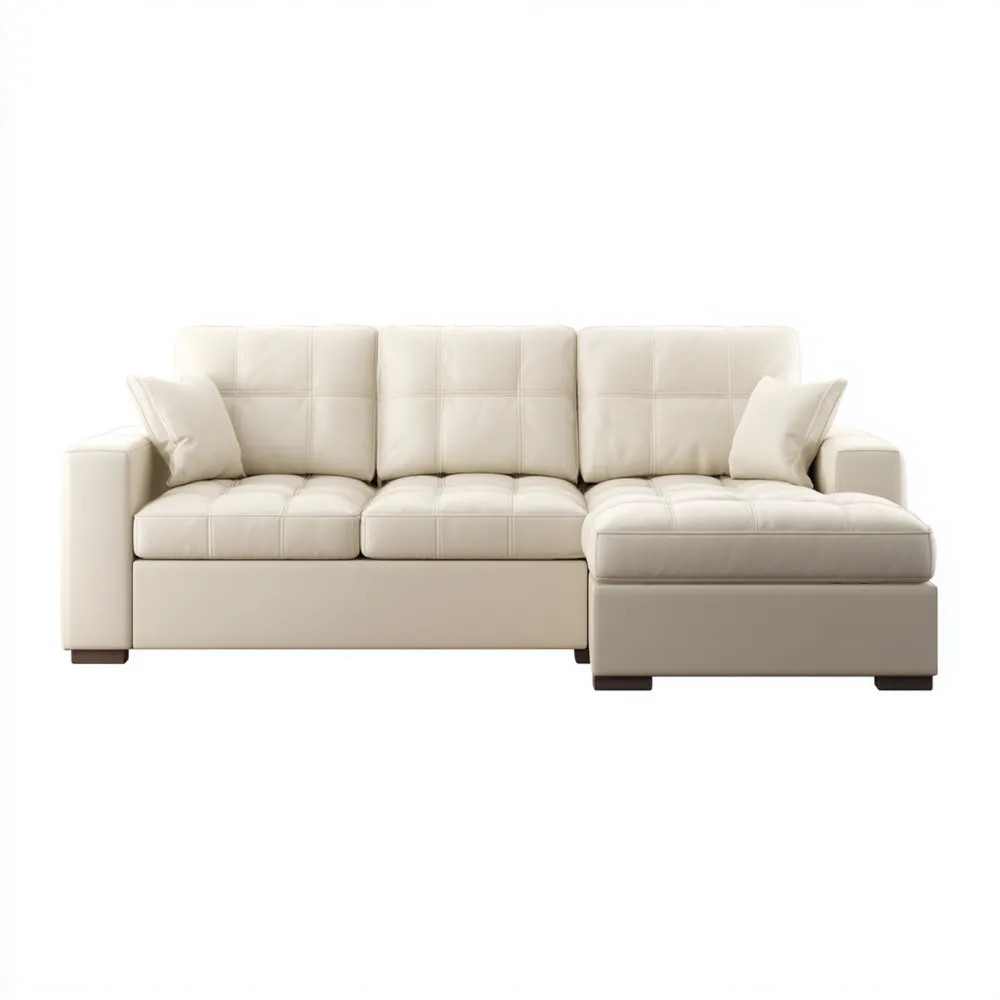 Canapé d'angle 250x90x80 cm en Cuir – Beige – Design Contemporain