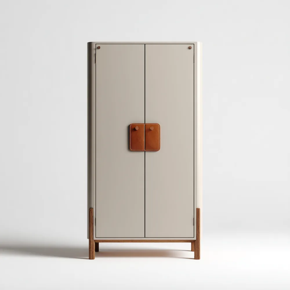 Armoire en bois et cuir 180x90x45 cm - Beige - Design contemporain