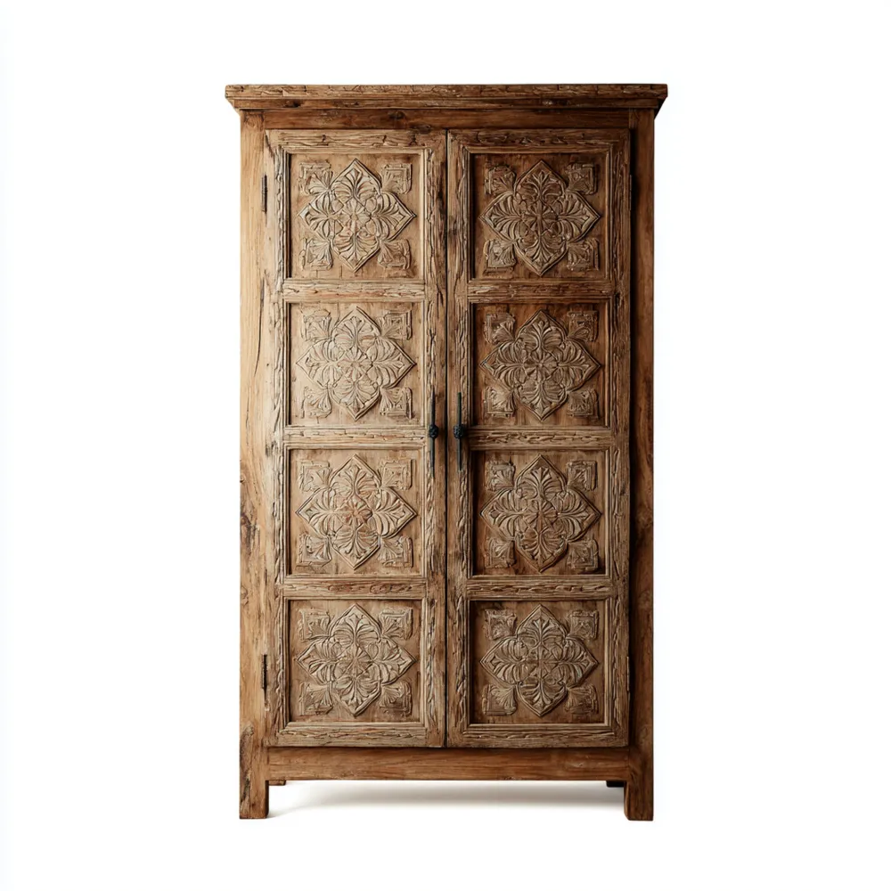Armoire en bois sculpté rustique 120x60x210 cm