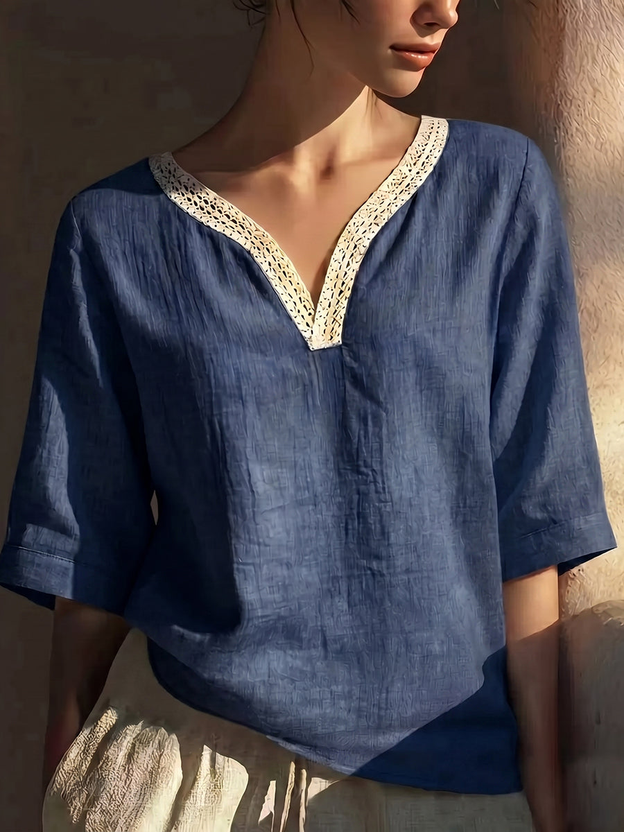 New Arrivals🔥 Women's Vintage Lace Trim Collar Cotton-linen Blouse