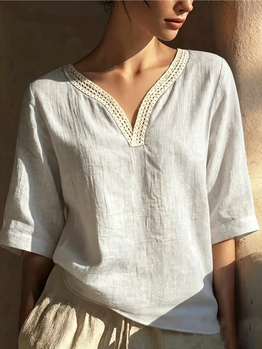 New Arrivals🔥 Women's Vintage Lace Trim Collar Cotton-linen Blouse