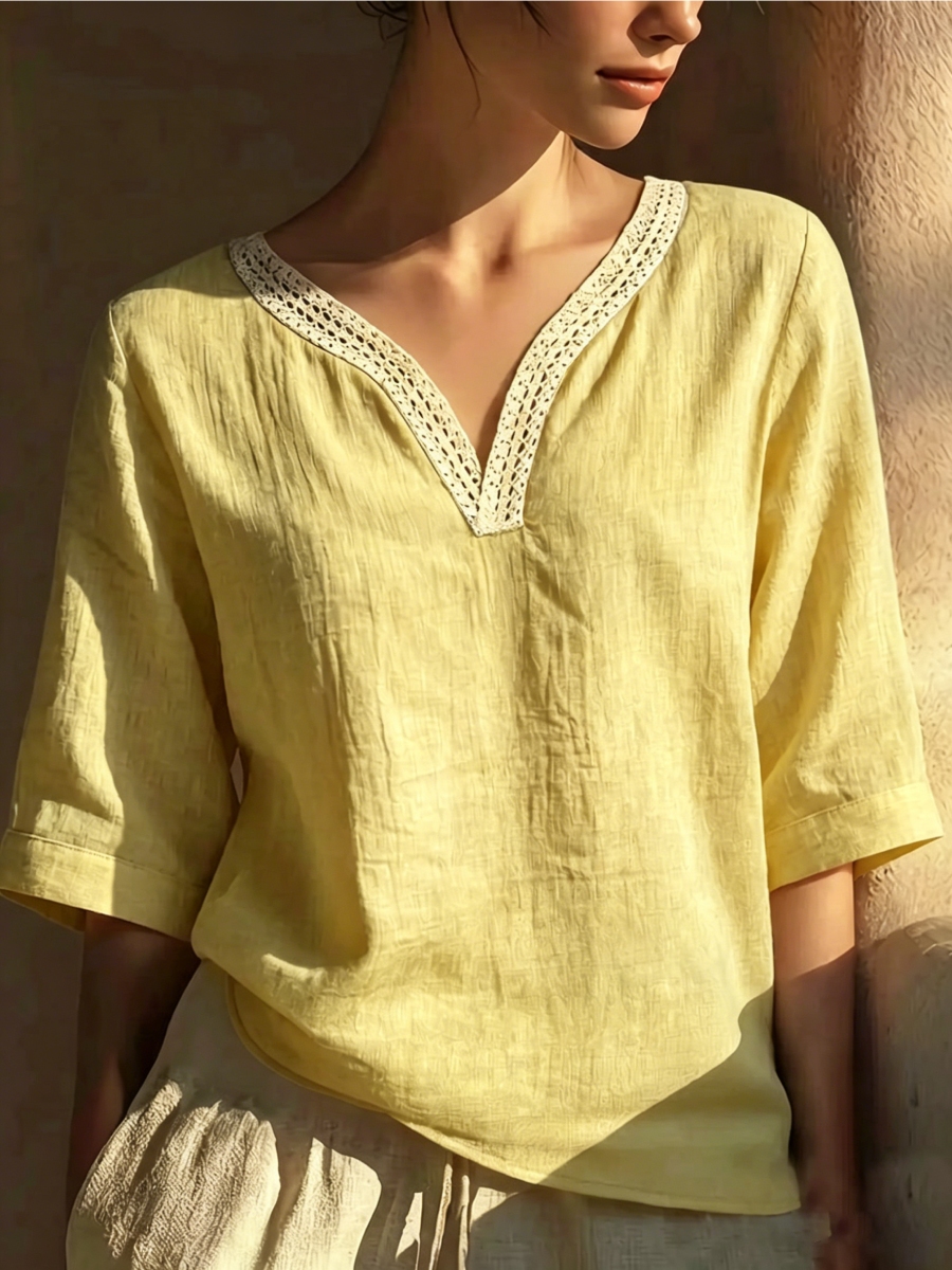New Arrivals🔥 Women's Vintage Lace Trim Collar Cotton-linen Blouse
