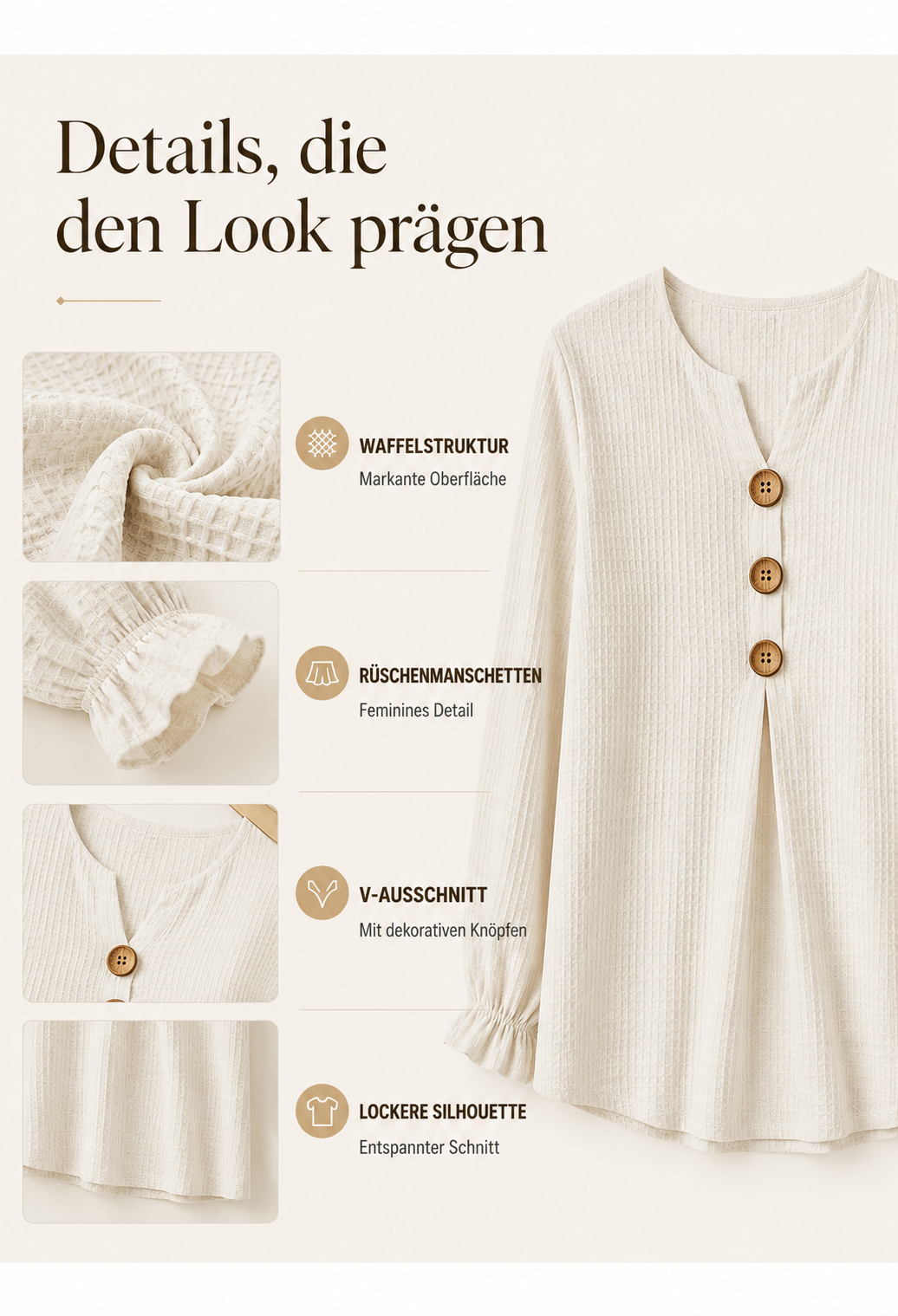 已生成图片：Cremefarbene Bluse mit liebevollen Details