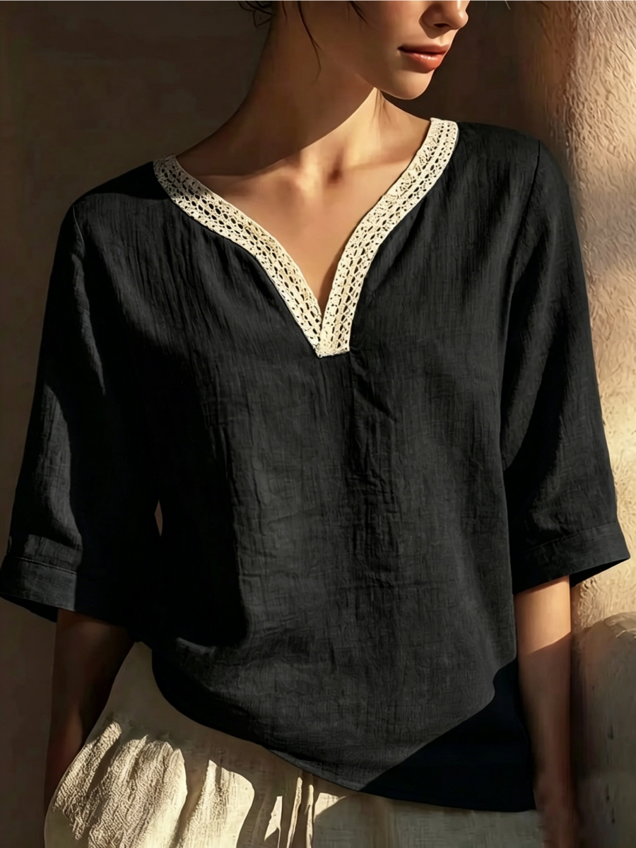 New Arrivals🔥 Women's Vintage Lace Trim Collar Cotton-linen Blouse