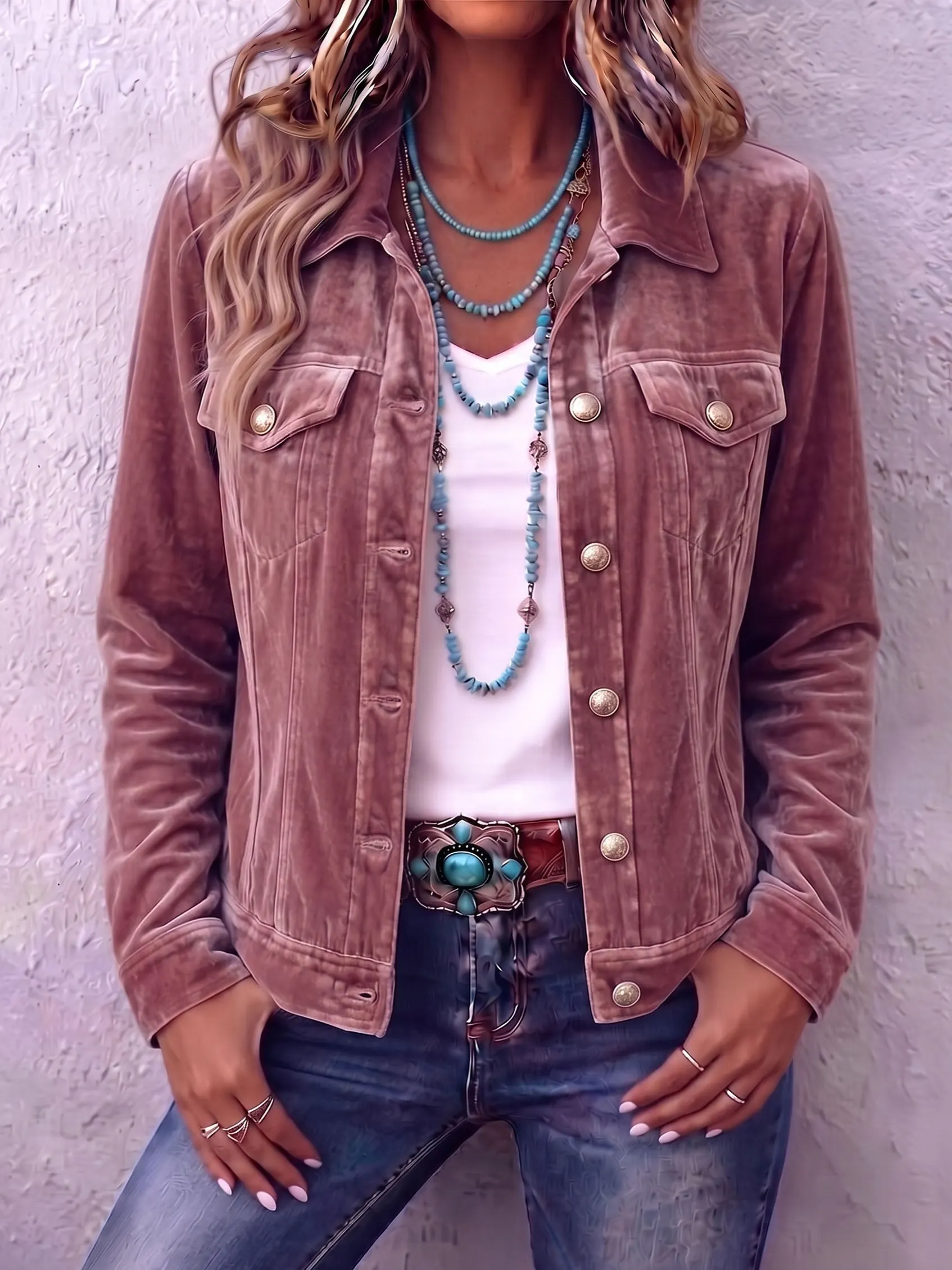 Vintage-Jacke in Samt-Optik mit Brusttaschen