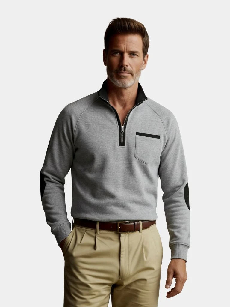 Herrwert | Klassischer Herren-Sweatpullover mit Stehkragen und Reißverschluss für Alltag und Freizeit