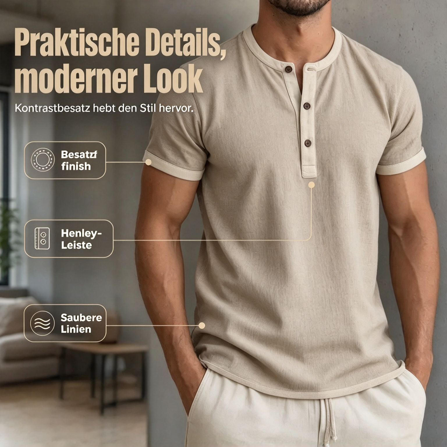 ⌛ Nur für kurze Zeit: Atmungsaktives Herren-Henley-Shirt mit kurzen Ärmeln