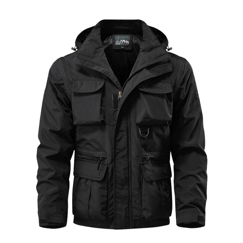 Winddichte Outdoorjacke für Herren im Frühling und Herbst, lockere, große Größe, lässige Arbeitsjacke mit mehreren Taschen