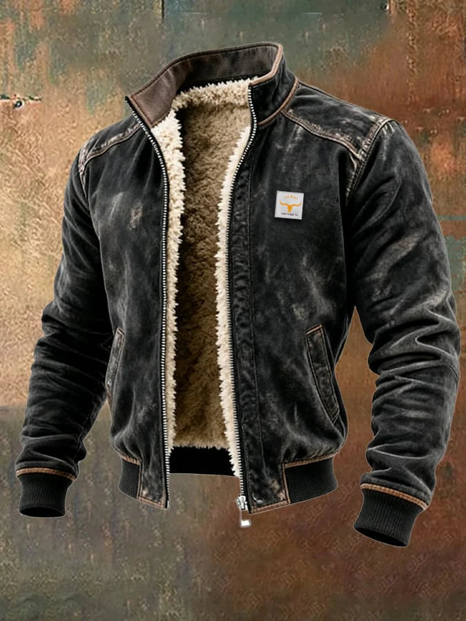 Herrwert | Herren-Thermo-Lederjacke in Vintage-Optik mit warmem Kunstfellfutter für Herbst und Winter
