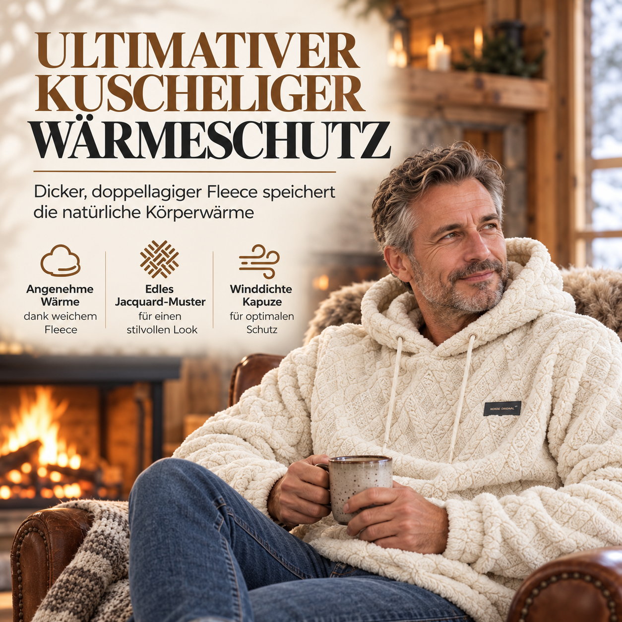Herren Winter-Hoodie mit Futter, Jacquardmuster und langen Ärmeln – Pullover-Sweatshirt für Freizeit und Outdoor ✨