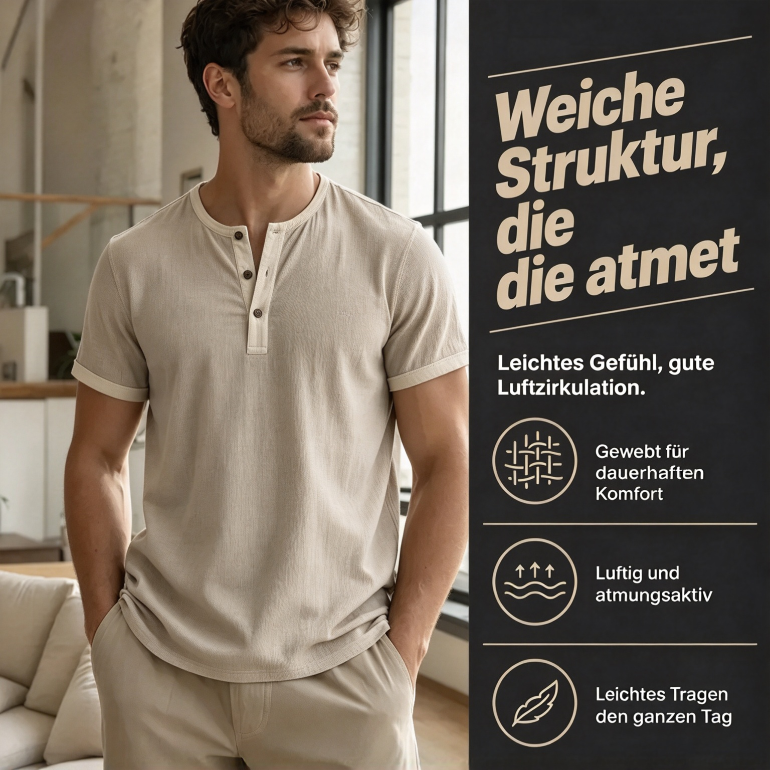 ⌛ Nur für kurze Zeit: Atmungsaktives Herren-Henley-Shirt mit kurzen Ärmeln