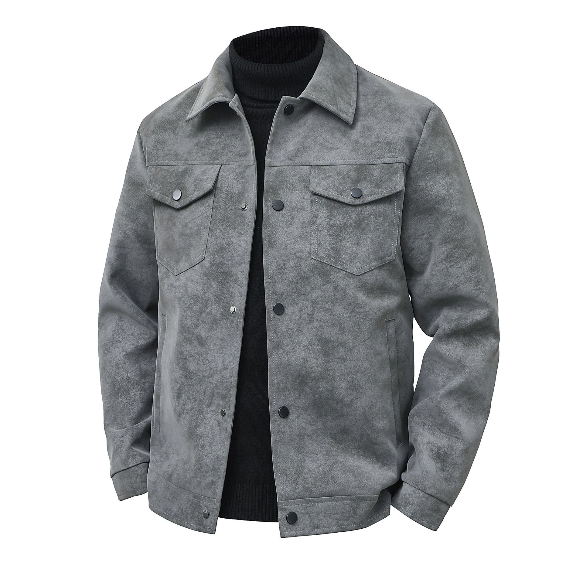 Herren-Arbeitsjacke aus Wildleder im Vintage-Stil mit Reverskragen