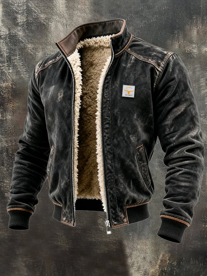 Herrwert | Herren-Thermo-Lederjacke in Vintage-Optik mit warmem Kunstfellfutter für Herbst und Winter