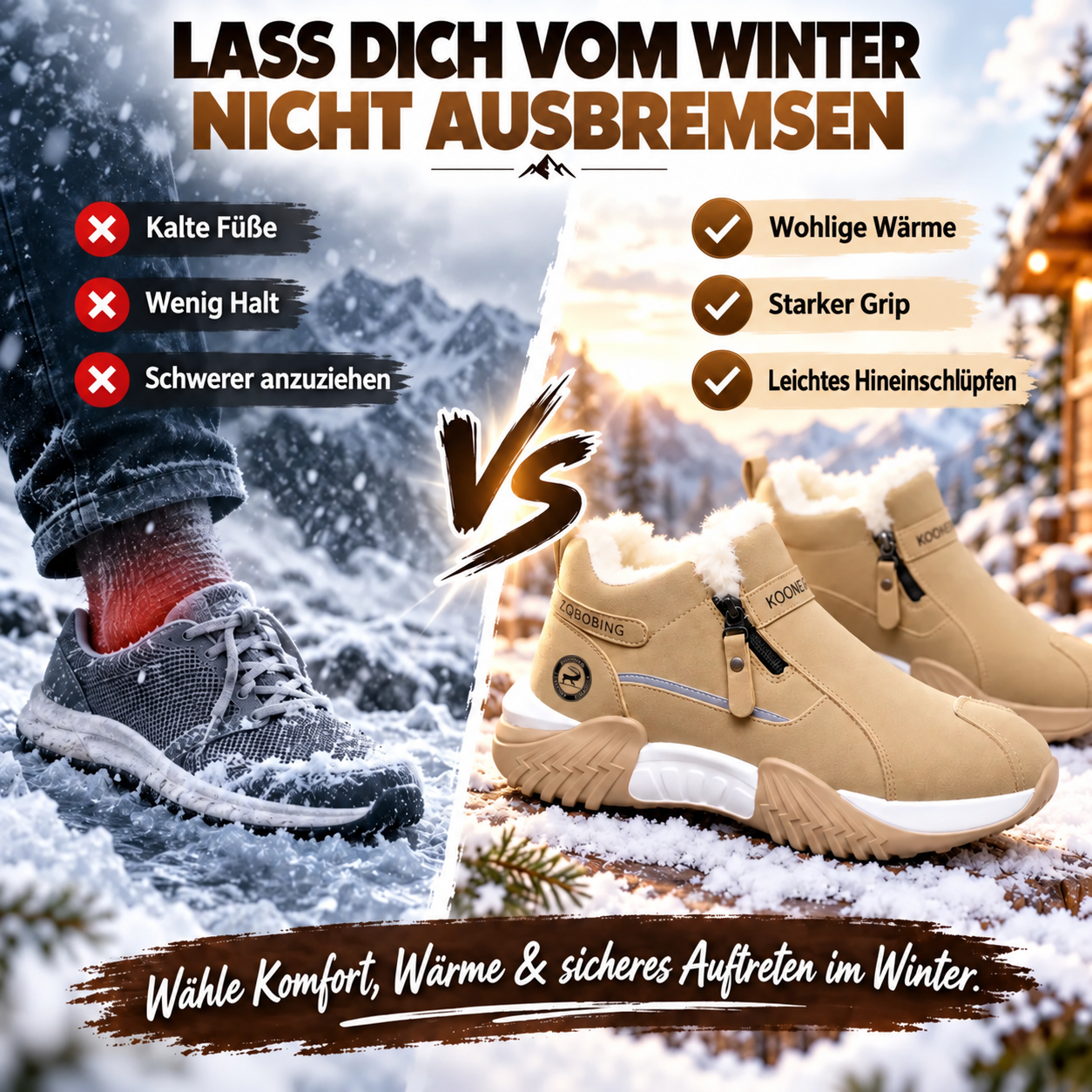 Warm Fleece Winter Snow Boots with Side Zip | Anti-Slip Outdoor Ankle Shoes