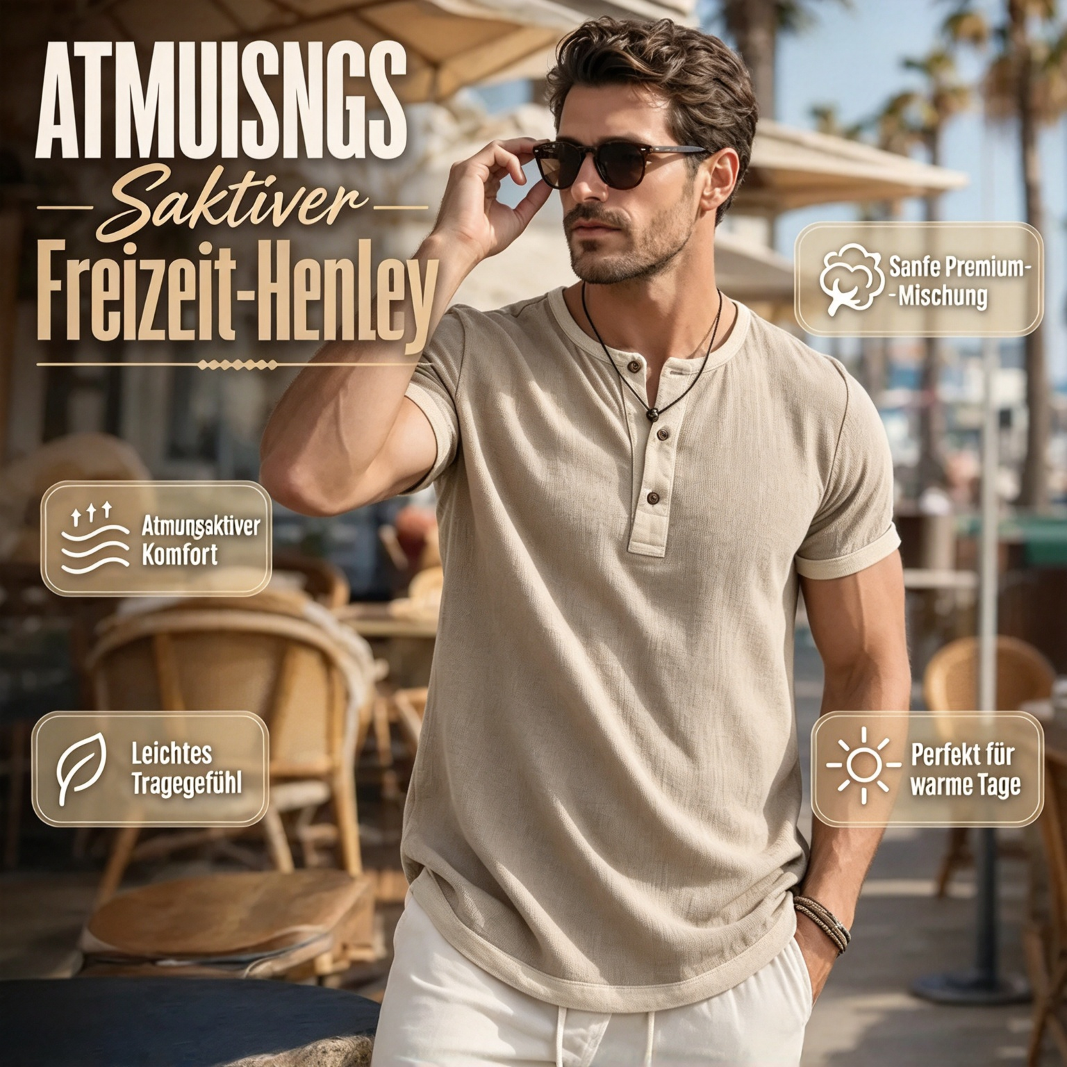 ⌛ Nur für kurze Zeit: Atmungsaktives Herren-Henley-Shirt mit kurzen Ärmeln