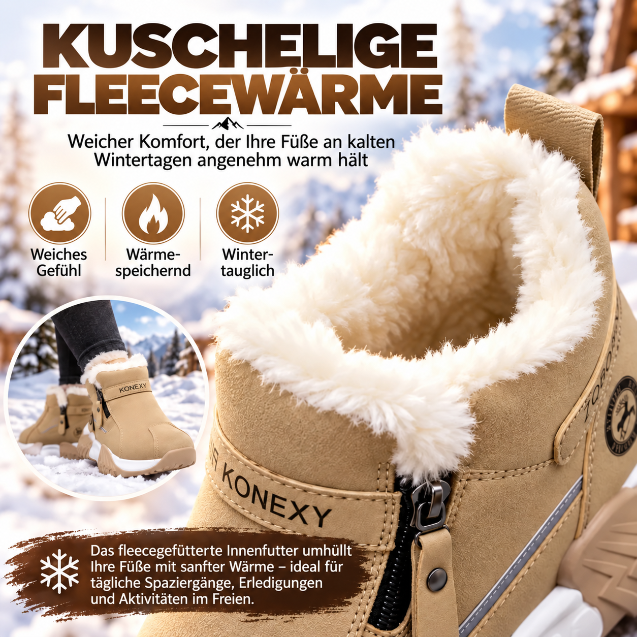 Warm Fleece Winter Snow Boots with Side Zip | Anti-Slip Outdoor Ankle Shoes