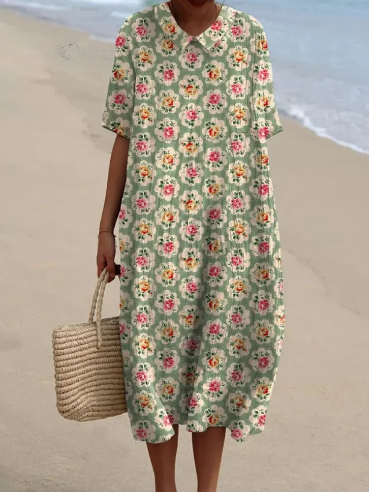 Damen Baumwollkleid mit abstraktem Musterprint