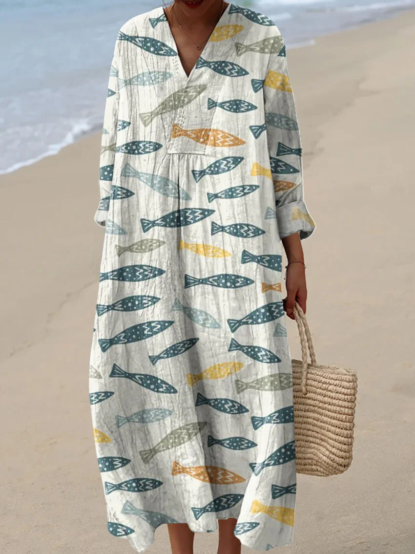 Damen Baumwollkleid mit abstraktem Kunstmuster-Print