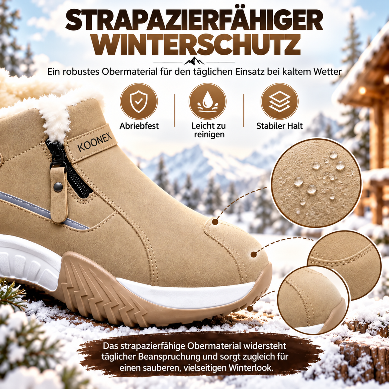Warm Fleece Winter Snow Boots with Side Zip | Anti-Slip Outdoor Ankle Shoes