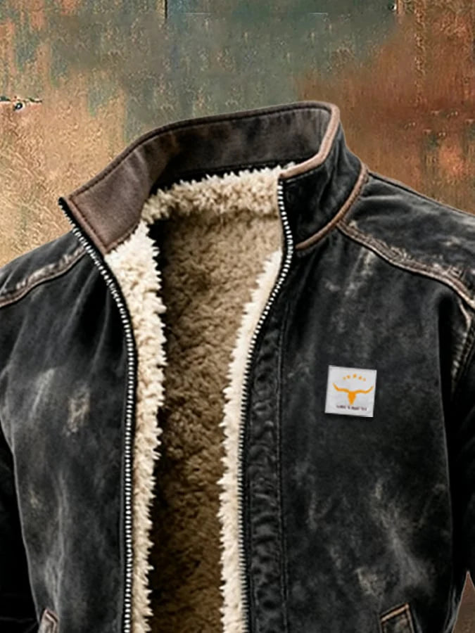 Herrwert | Herren-Thermo-Lederjacke in Vintage-Optik mit warmem Kunstfellfutter für Herbst und Winter