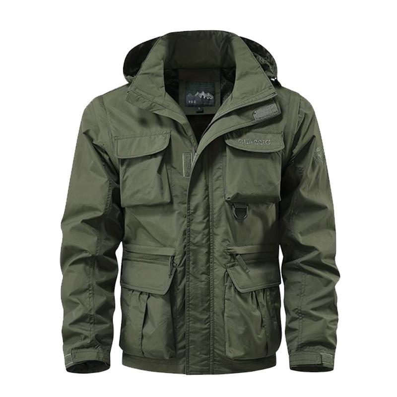 Winddichte Outdoorjacke für Herren im Frühling und Herbst, lockere, große Größe, lässige Arbeitsjacke mit mehreren Taschen
