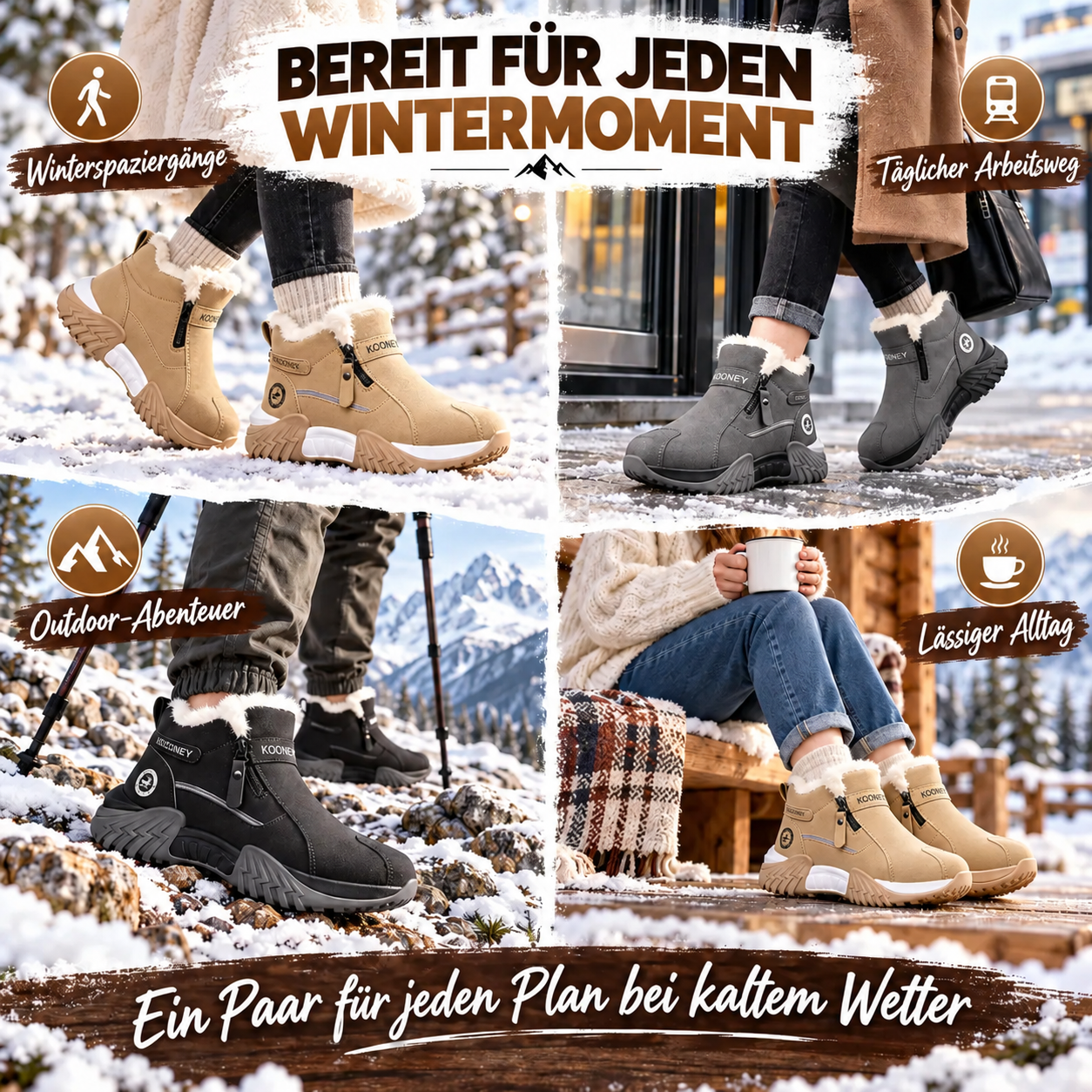 Warm Fleece Winter Snow Boots with Side Zip | Anti-Slip Outdoor Ankle Shoes
