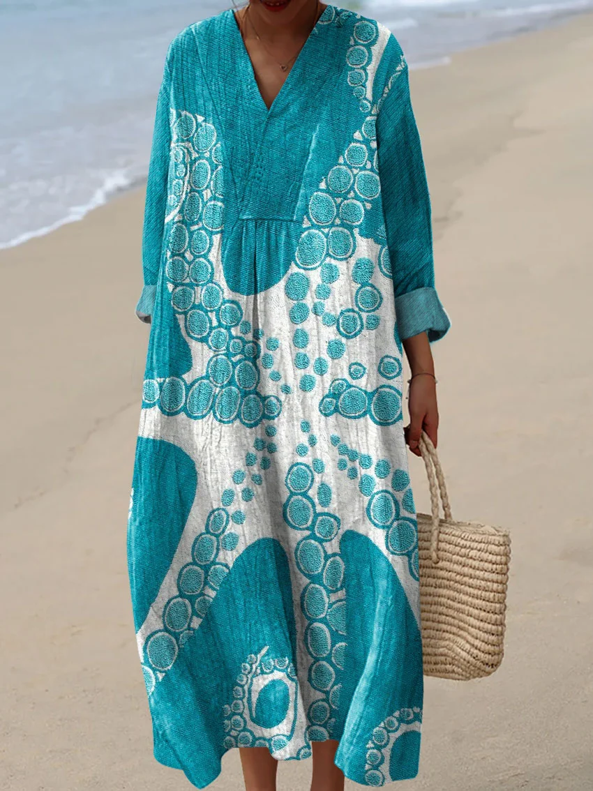 Damen Baumwollkleid mit abstraktem Kunstmuster-Print