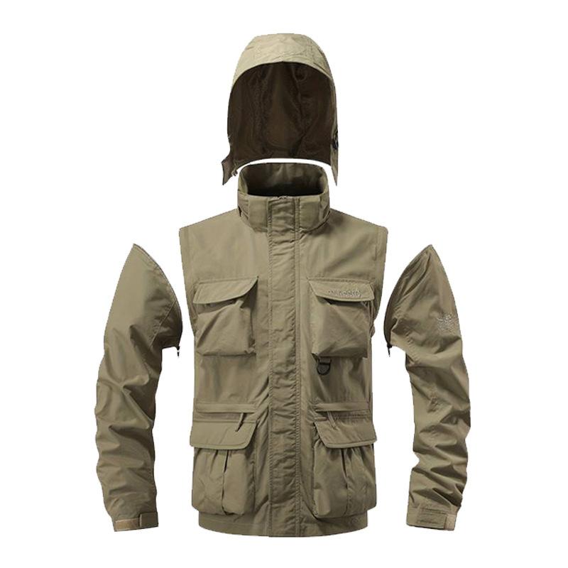 Winddichte Outdoorjacke für Herren im Frühling und Herbst, lockere, große Größe, lässige Arbeitsjacke mit mehreren Taschen