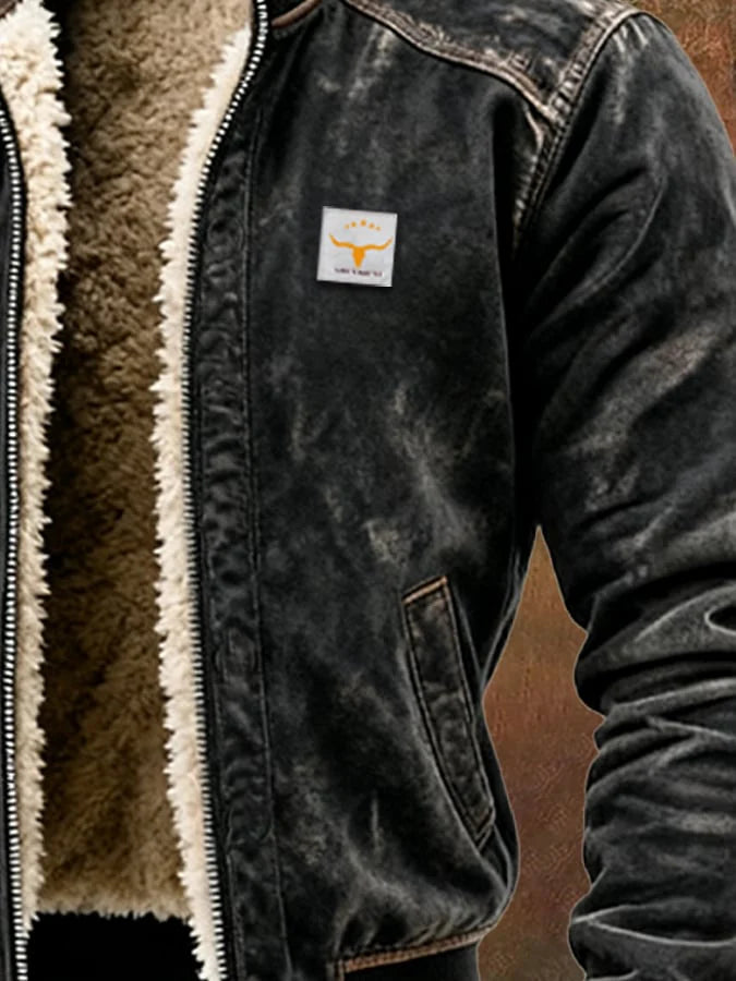 Herrwert | Herren-Thermo-Lederjacke in Vintage-Optik mit warmem Kunstfellfutter für Herbst und Winter